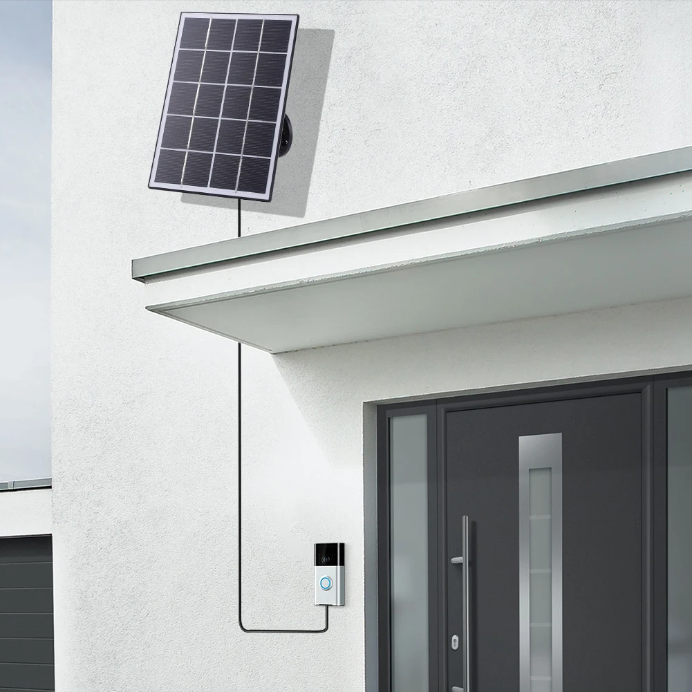 لوحة شمسية 20 وات لجرس الباب الدائري 360 °   قابل للتعديل جدار جبل لوحة للطاقة الشمسية شاحن لوحة شحن الطاقة الشمسية لجرس باب يتضمن شاشة عرض فيديو 4