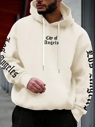 Sudadera con capucha con estampado de letras de la ciudad de Los Ángeles para hombre, sudadera holgada Harajuku, Sudadera con capucha de lana de moda, ropa Unisex con bolsillo, otoño