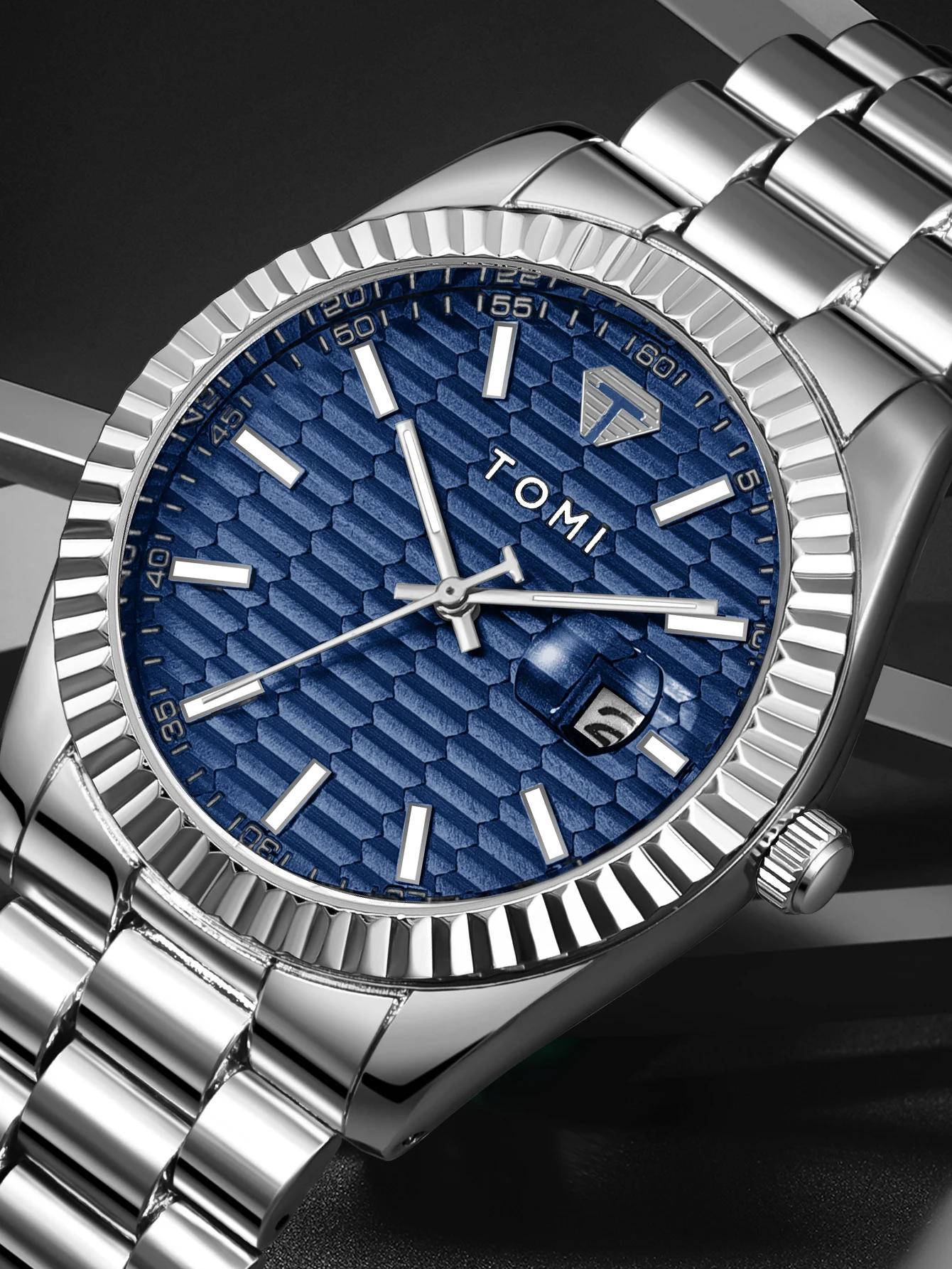 TOMI Neue Herrenuhr Brosche Ring Geschenkbox Set Luxus Business Edelstahlarmband Herren Kalender Casual Quarzuhr Reloj – Detail 7