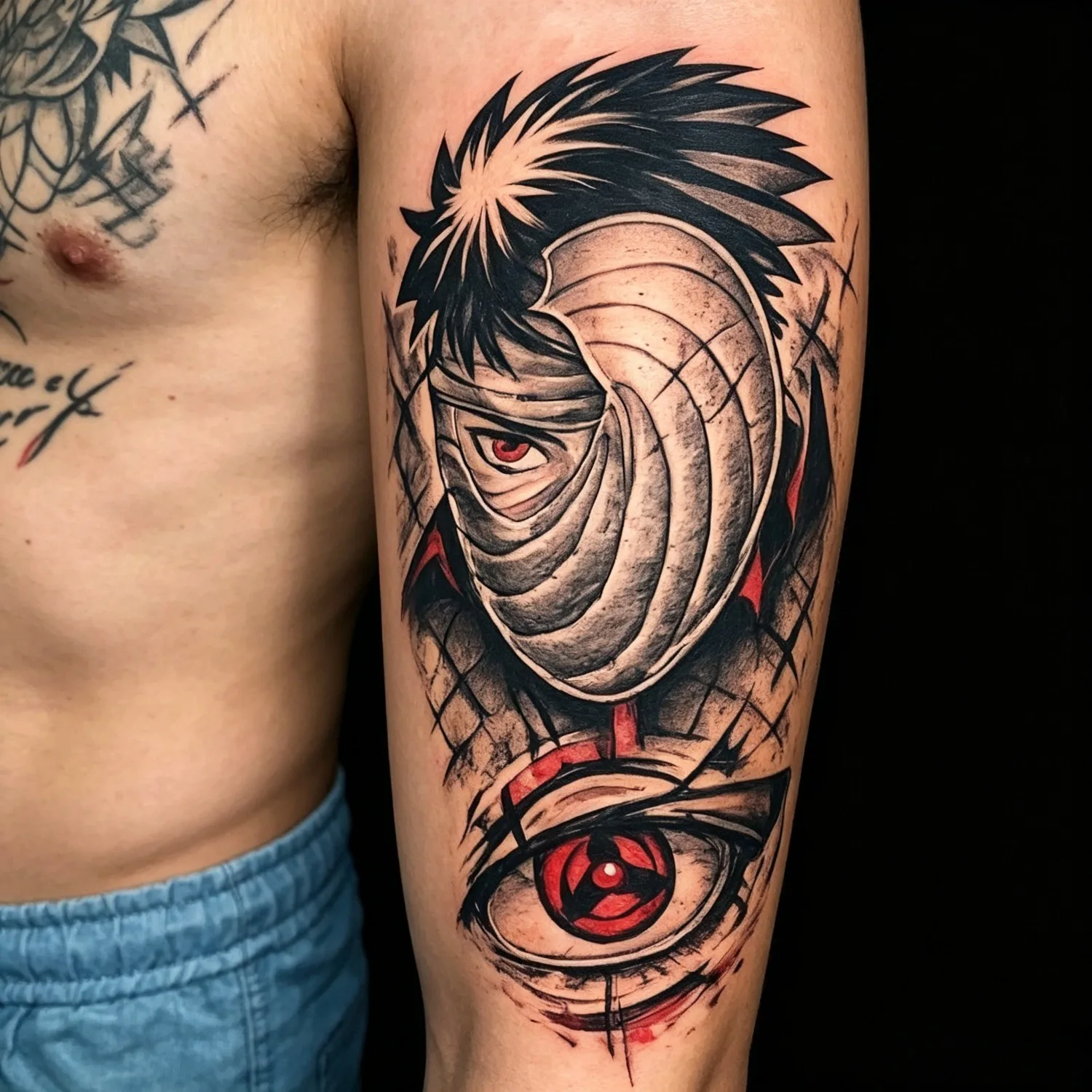 Naruto Obito Uchiha Temporary Tattoo Sharingan Waterproof Anime Cosplay Sticker for Fans Body Art Gift