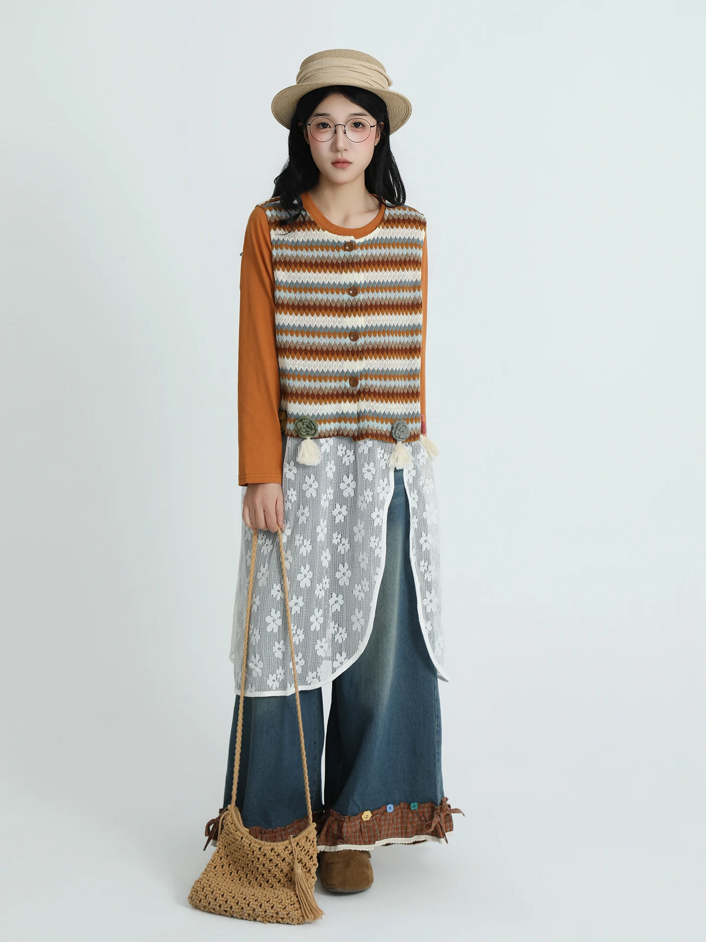 

Джинсы Boeren Artistic Wide Leg для женщин, новинка весенней коллекции, с пуговицами и пэчворком, с высокой талией, из хлопкового денима, синие