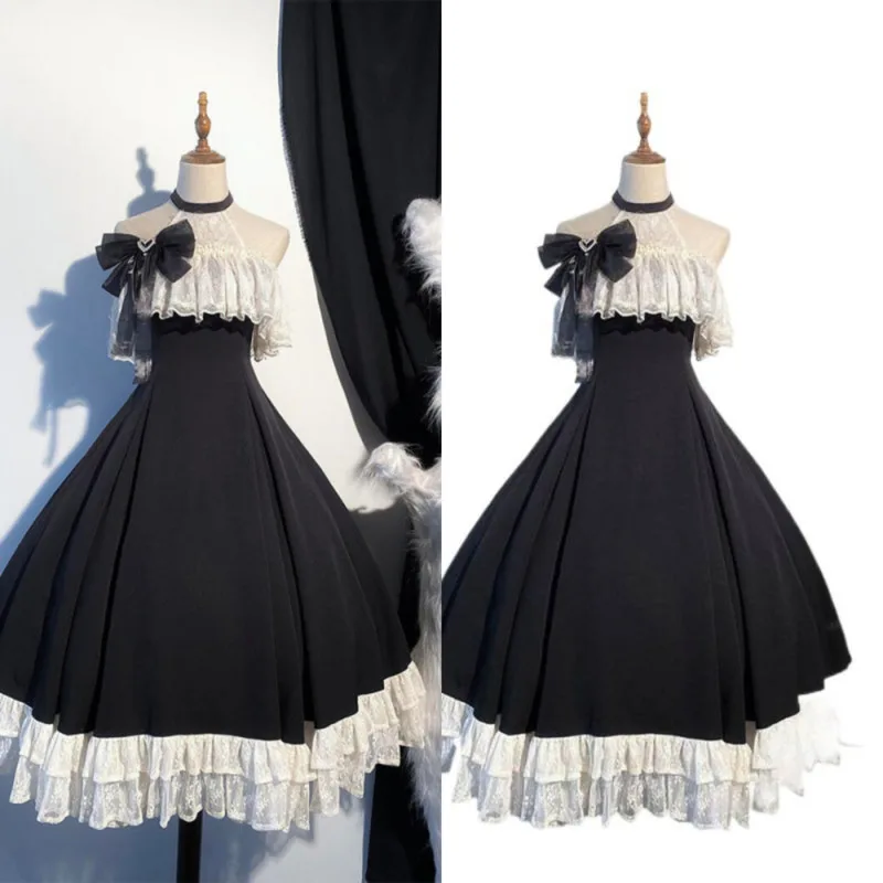 

Bow Dresses Y2K Half Summer Love Song Halter Off-Shoulder Elegant CLA Series Plus Size Lolita Dress Heavy Lace Long Dresses New