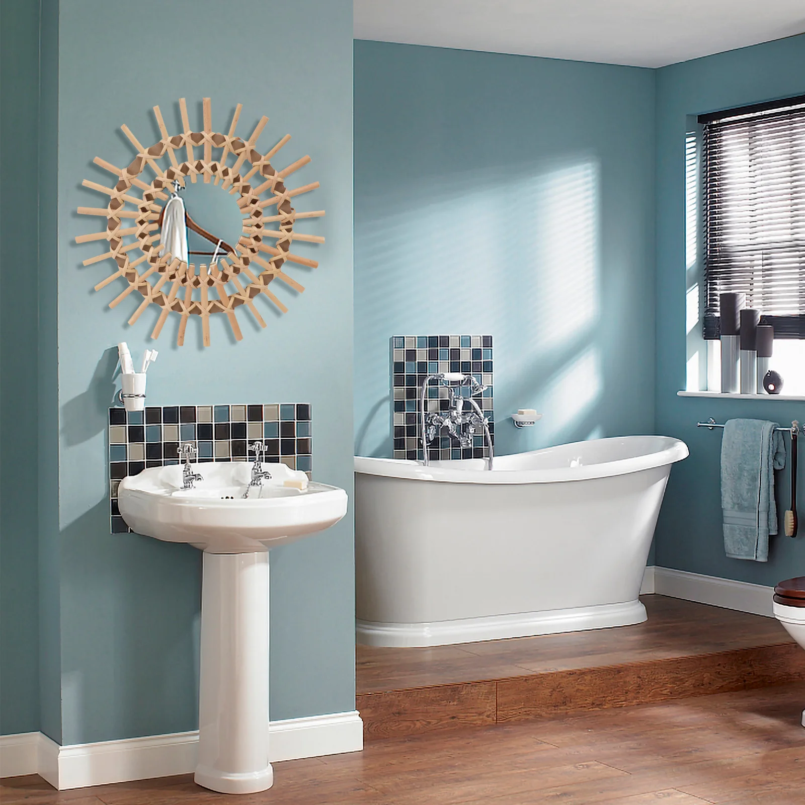 

1pc Rattan Makeup Woven Wall Woven Art Decorative Living Room Bedroom Photographing Mirror Bathroom Wall Mounted Mirror