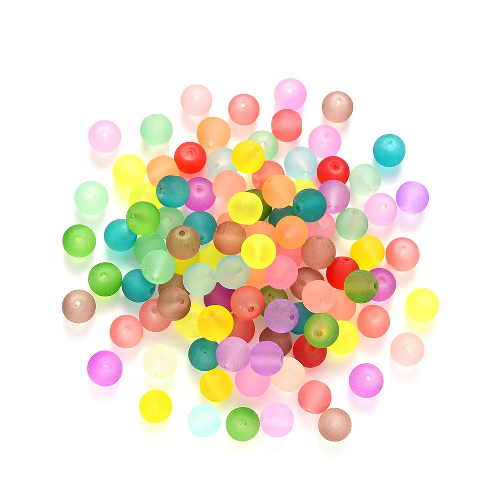 500Pcs Mixed Color Round Transparent Frosted Glass Bead for Jewelry Making DIY Bracelet Necklace Accessories Findings