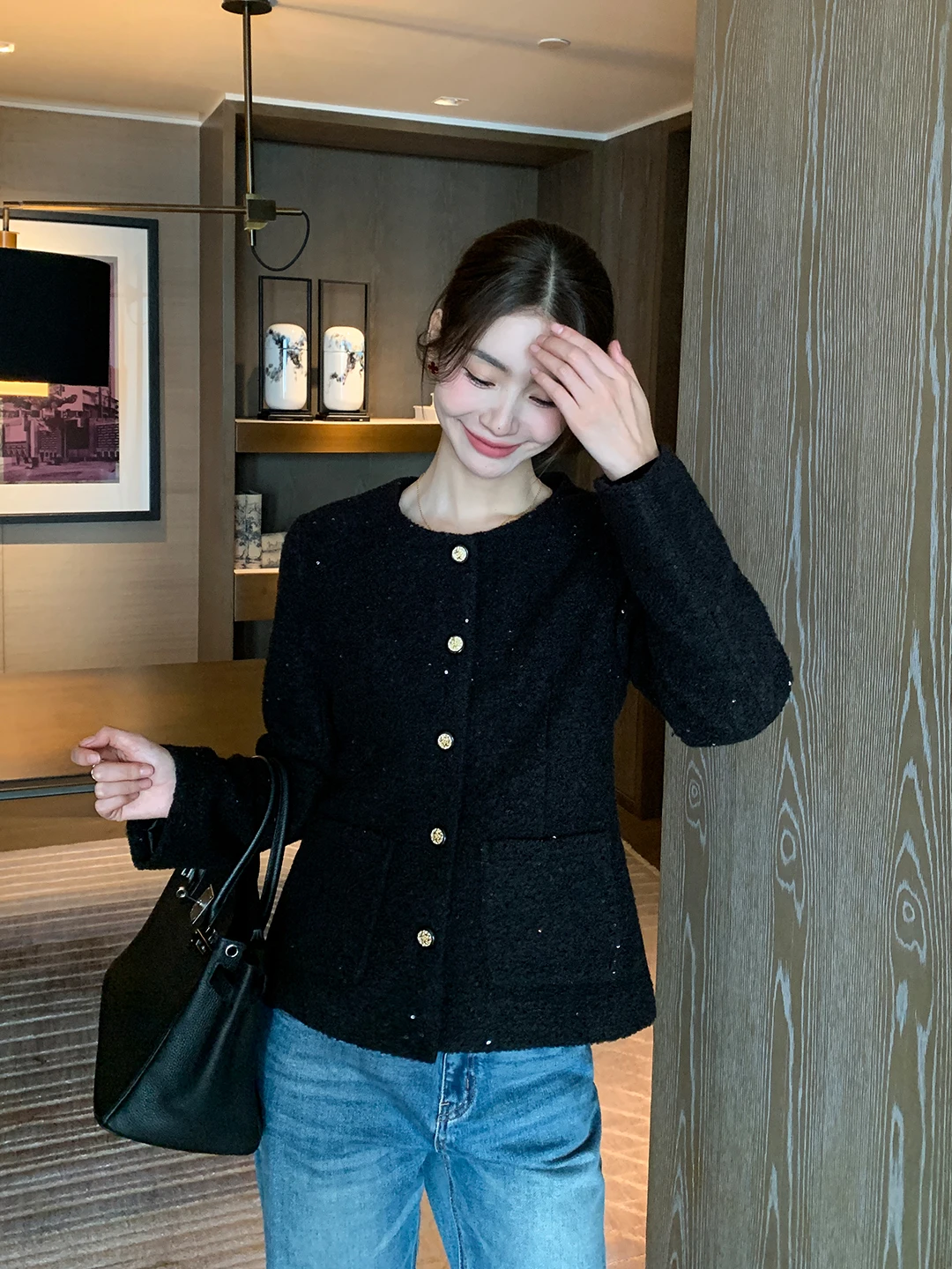 

Шерстяное твидовое пальто Ele, женское, свободного кроя, модная верхняя одежда, бренд MAVENLIN, полиэстер 65%, шерсть 35%, чистый, для электронной коммерции