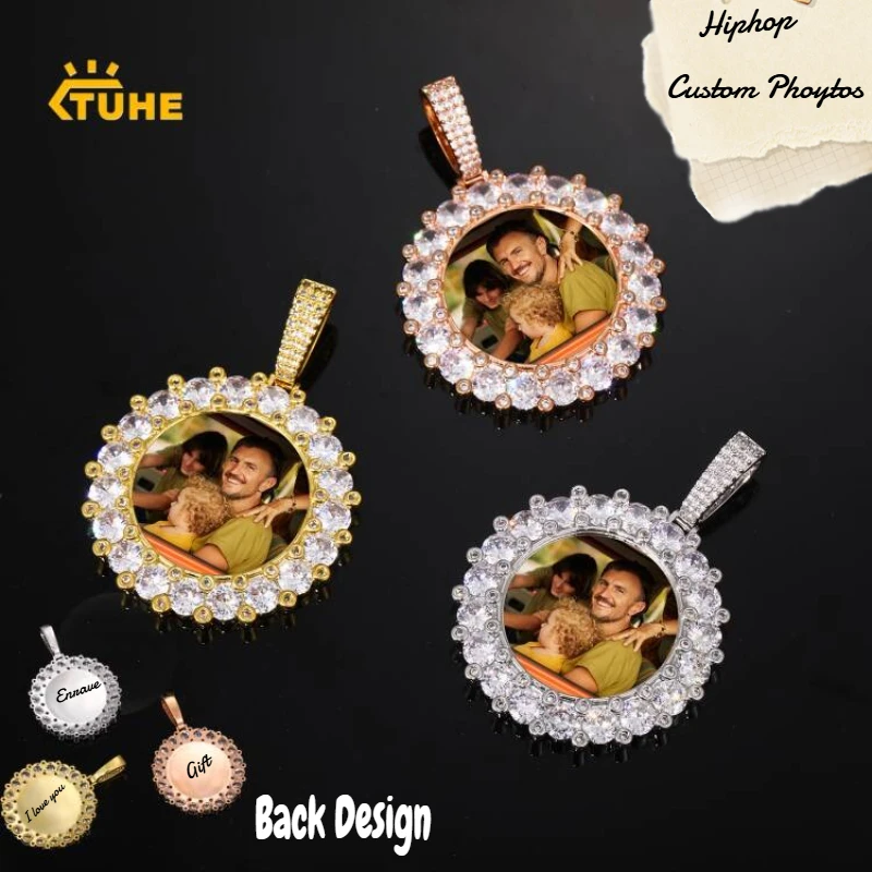 

TUHE Unisex Round Memory Medallions Pendant Custom Photo Copper Zircon Pendant For Men Women Hip Hop Jewelry