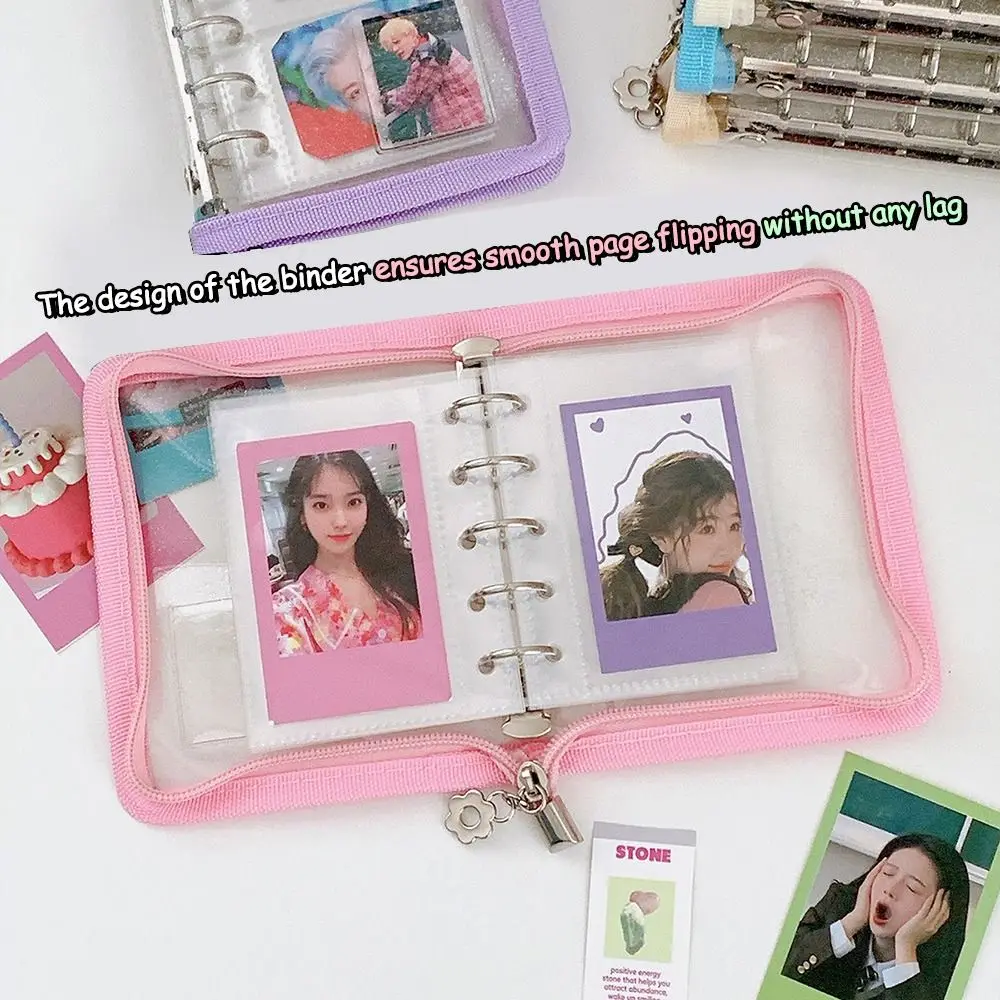 Portable Zipper Photo Album 5-Hole Loose-leaf Photocard Binder Collect Book Pvc Hand Account Diary Girl