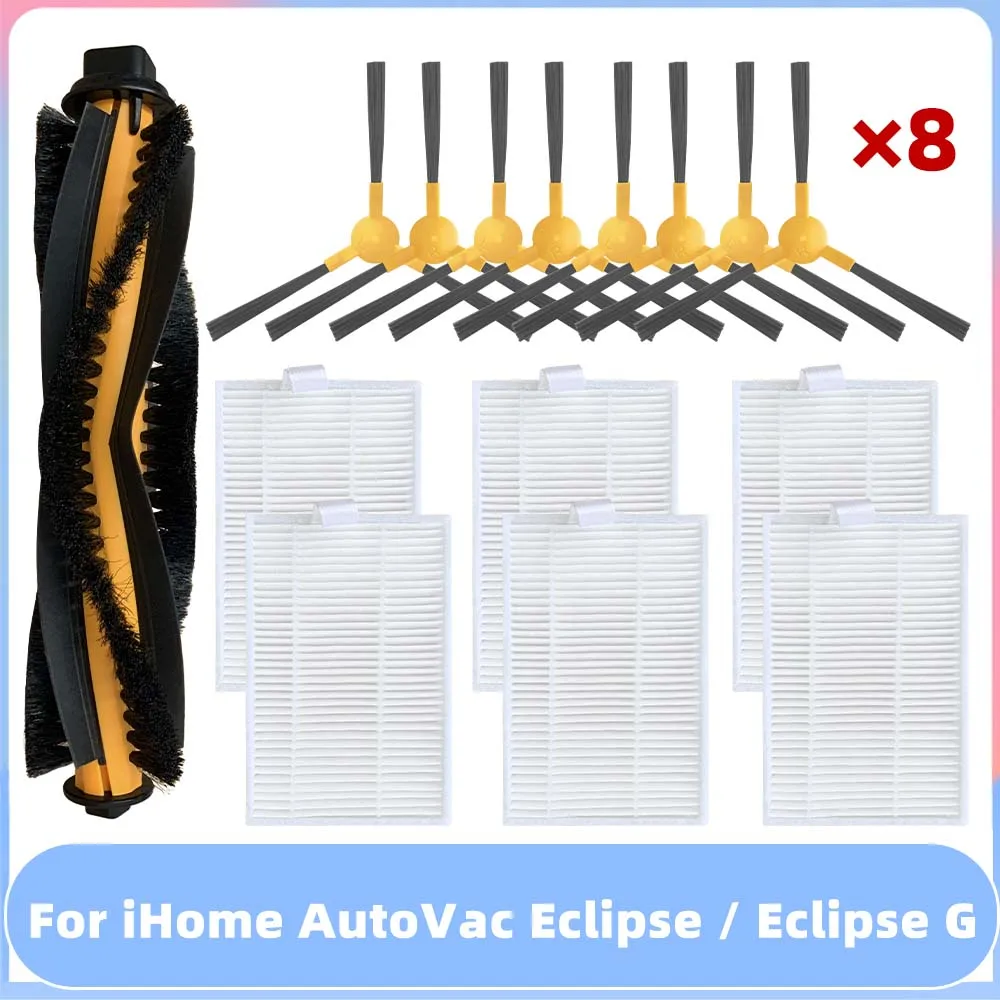 Compatible For iHome AutoVac Eclipse / Eclipse G Robotic Vacuums Main Spin Edge Side Brush Hepa Filter Spare Part Accessory Kit