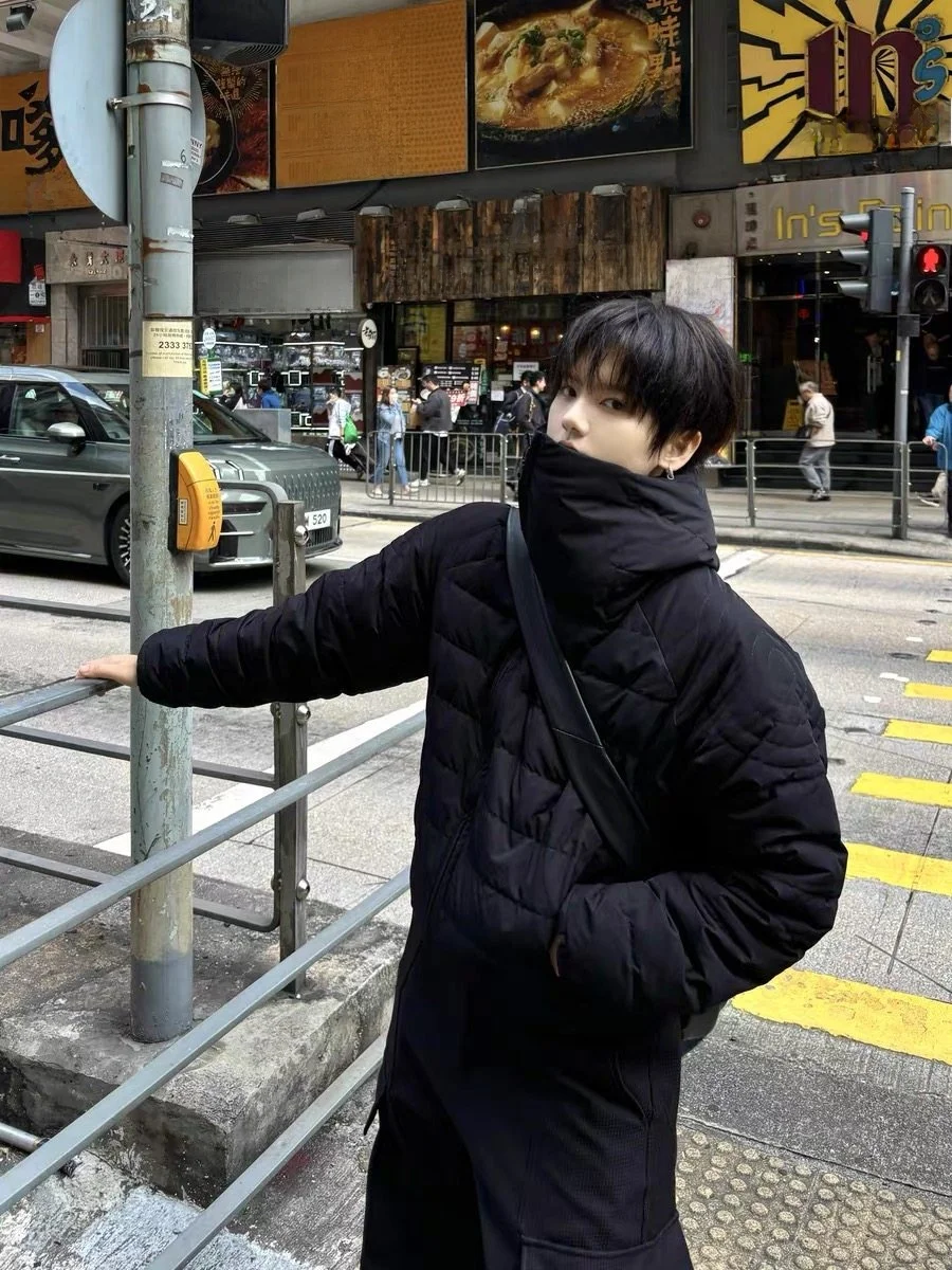 

Thiened Lightweight White Du down Winter Jaet Men's Faionable Zipper Hooded Cotton Coat Cold Resistance Outerwear