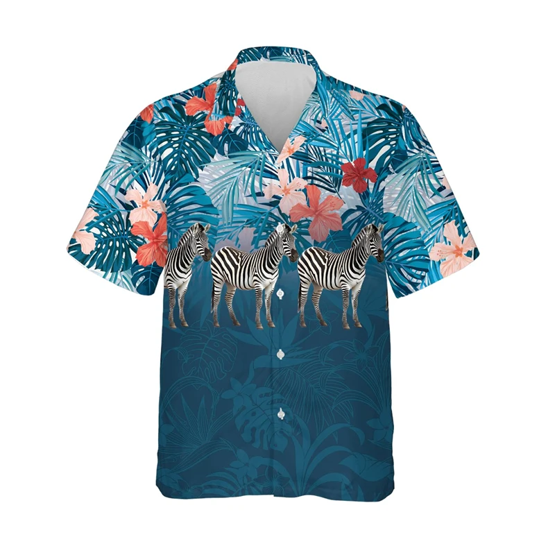 Tropical Wild Life Flower Graphic Shirts For Men Clothes Hawaiian Surfing Beach Shirt  Animals Lapel Blouse Cute Animal Male Top