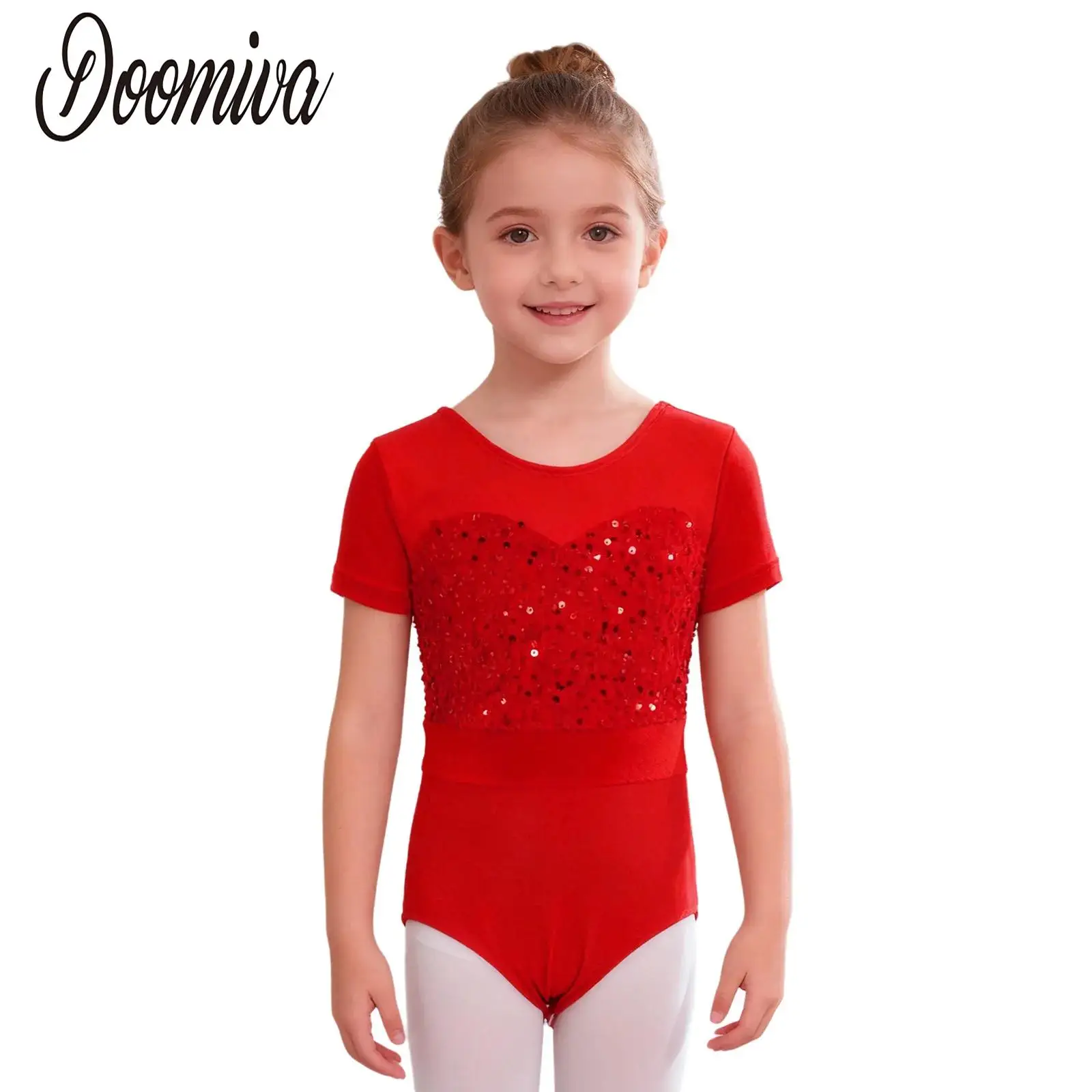 Kids Girls Ballet Dance Acrobatics Gymnastics Leotards Bodysuit Shiny Sequins Figure Skating Leotards Dance Performance Costume