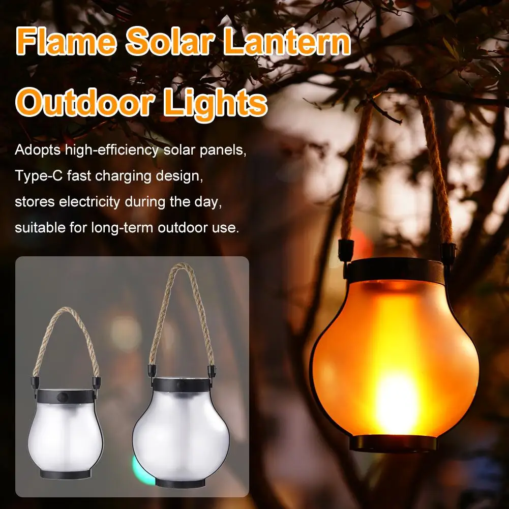 Luce da campeggio ricaricabile USB Luci a fiamma solare IPX4 Impermeabile 800 lumen 1200mAh Lanterna sospesa Luci esterne ﻿