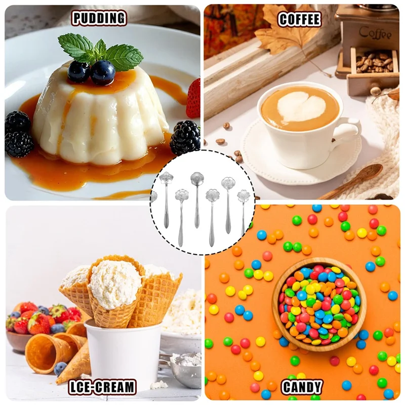 ABVA-Floral 5-Inch Silver Spoons Set, 40Pcs Stainless Steel Coffee And Dessert Spoons For Tableware In Cafes And Kitchens