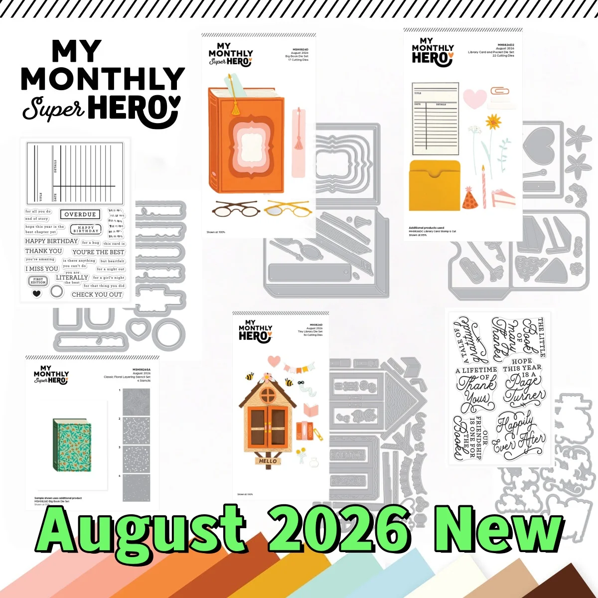 August 2026 New Little Library kit Book Metal Cutting Dies Clear Stamps Stencil for DIY Making Card Scrapbook Embossed Paper