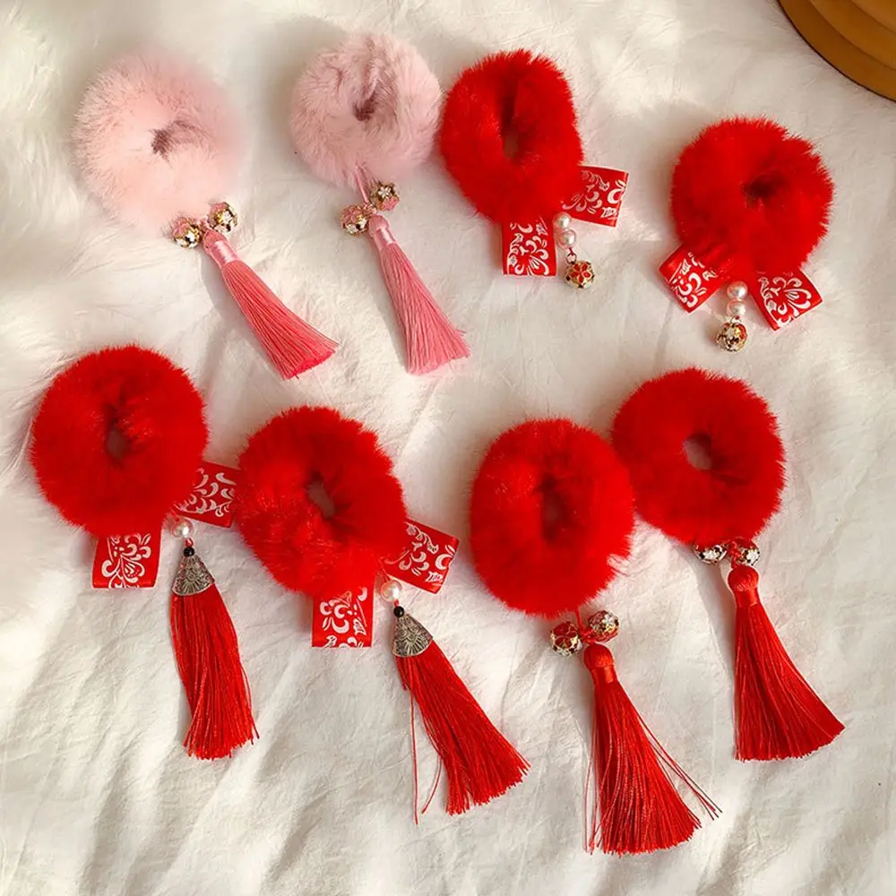 Ponytail Holders Hairball Bells Girls Tassel Children's Headwear New Year Hair Accessories Duckbill Clip Plush Hair Rope