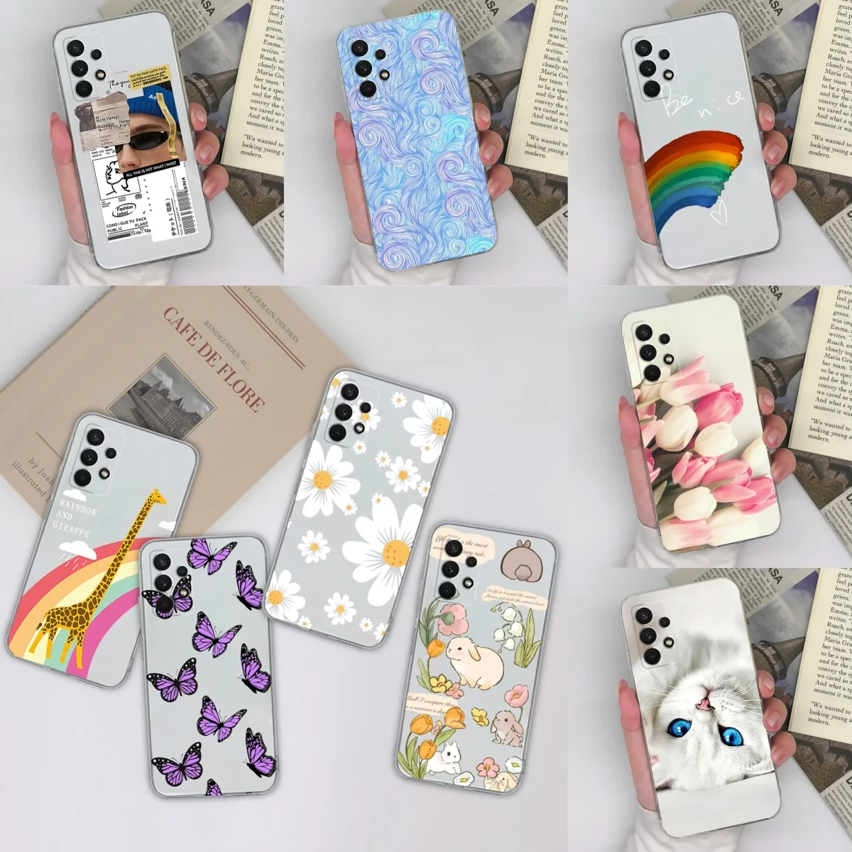 Cases For Samsung Galaxy A32 A33 A34 4G 5G Butterfly Clear Silicone Durable Shockproof Fashion For Samsung A 32 A 33 A 34 Bumper