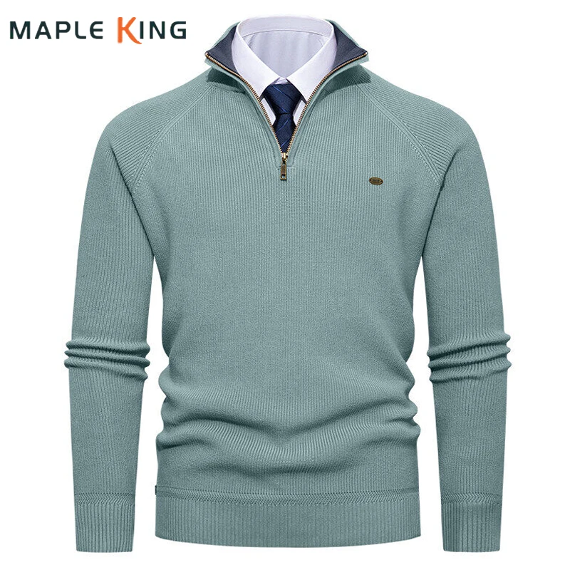 

Half Zipper Mock Neck Sweater Coats for Men Pull Marque Homme Solid Color Warm Business Jersey Hombre Knit Jumper Mens Sweaters