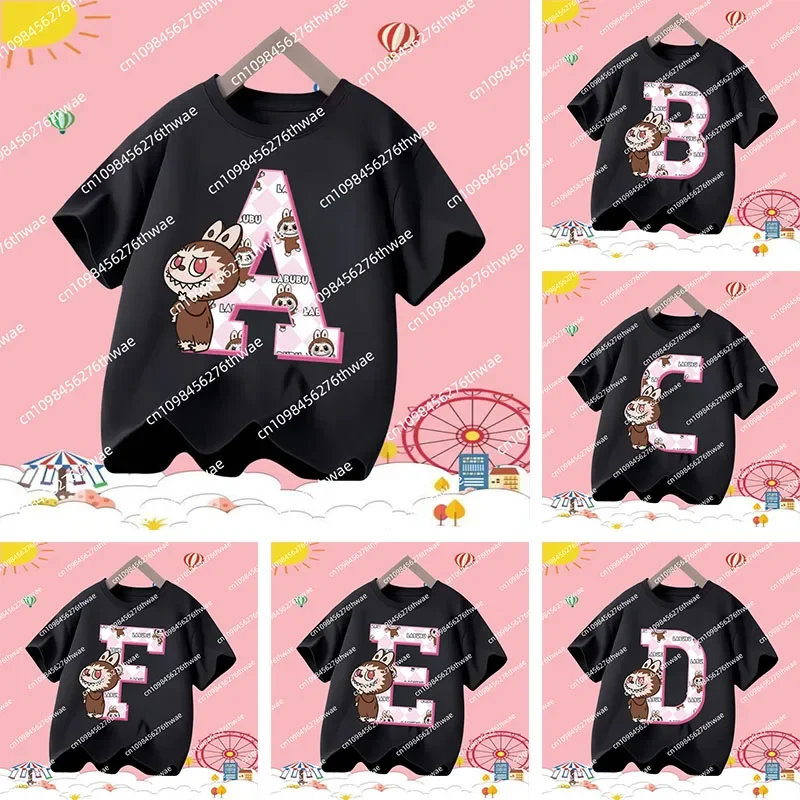 

Labubu Kuromi Kids T-shirt Cute Letter A-Z Anime Print Cotton Girl Tee Shirt Y2K Trend Streetwear Casual Clothes Kawaii Gift Hot