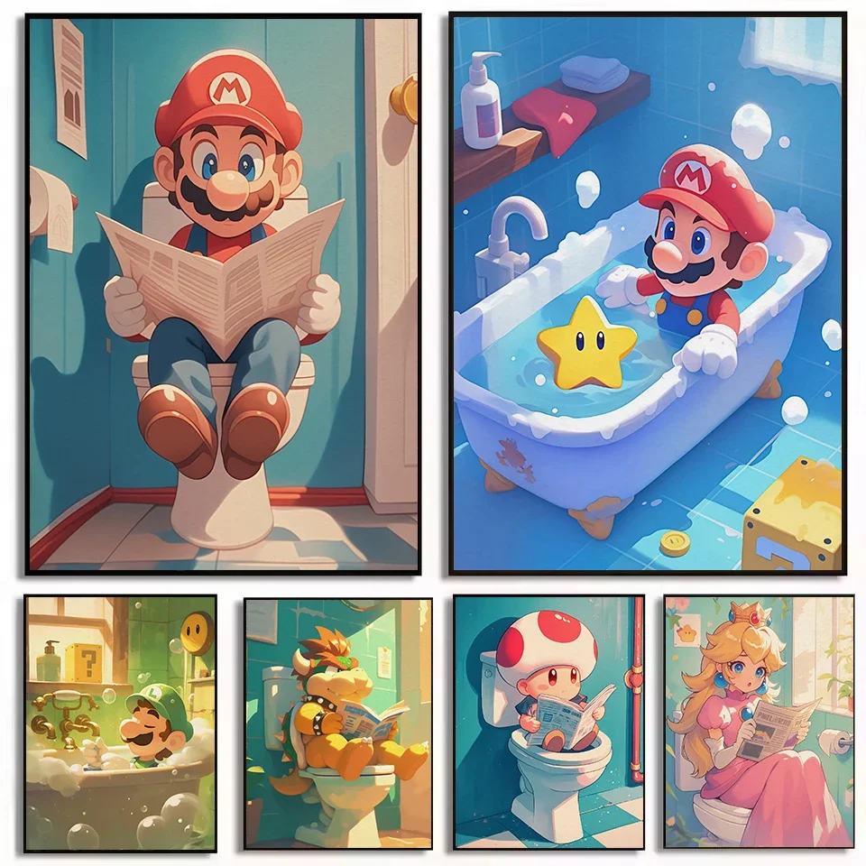 Classic Video Game Anime Toilet M-Marios 5D DIY Diamond Painting Full Square Round Drill Mosaic Kid's Room Decor