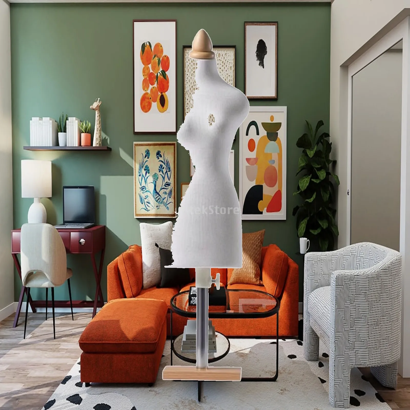 Dressmaking Mannequin Display Stand with Pinnable Cotton Surface Wooden Neck Cap and Sturdy Metal Pole for Professional