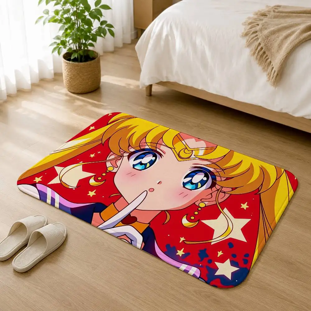 Anime S-Sailor Moon Tsukino Usagi Short Plush Rug Carpet mat Machine Washable Soft Comfortable Anti‑Slip Floor Mat Home Decor