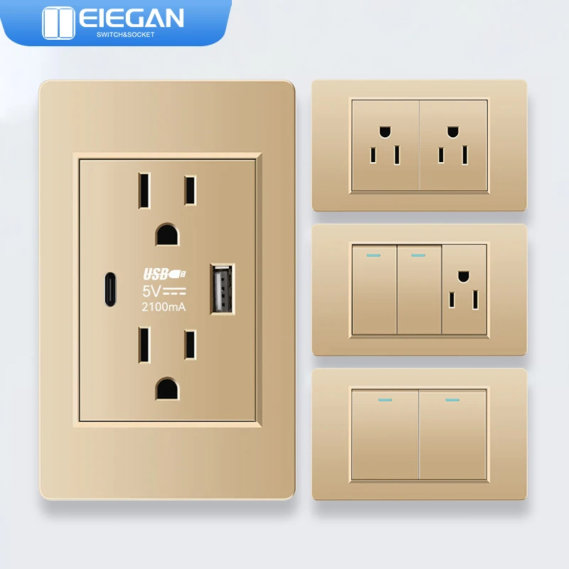 ELEGAN-Painel PC Retardador de Chamas, Tomada, Interruptor de Luz, Carregamento Rápido, Padrão Tailandês, Tipo C, América, 118x72mm, Interruptor