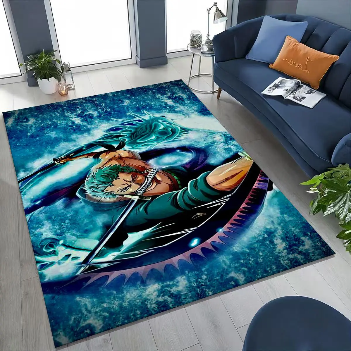 Cartoon Zoro Anime Rug, One P-Piece Area Carpet for Gamer Room Bedroom Living Room Decor, Non-Slip Floor Mat,Gift for Anime Fans