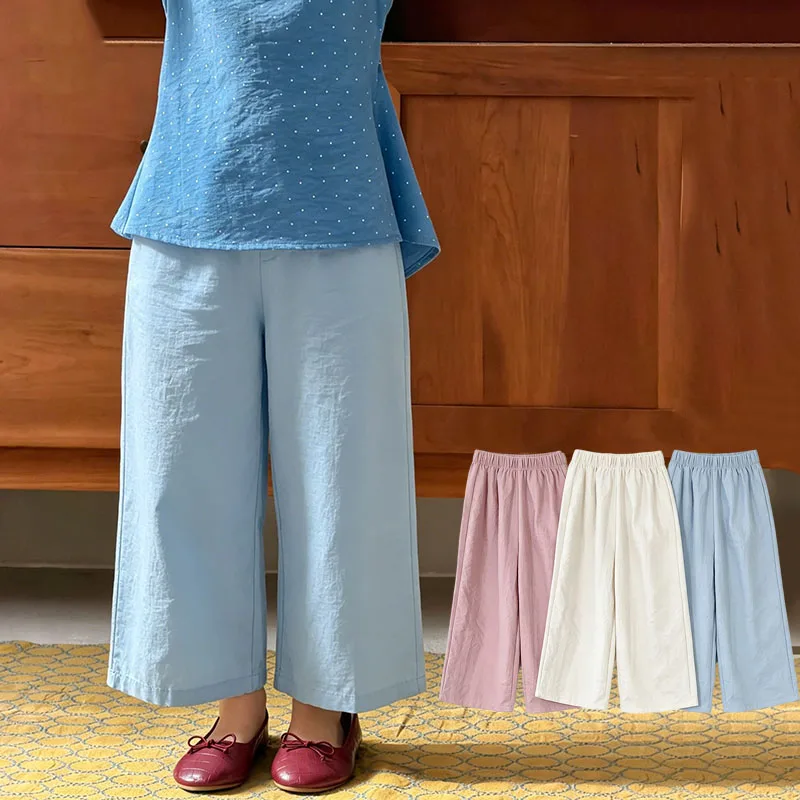 Summer Girls Straight Pants Casual Thin Loose Elastic Waist Simple Pants Kids Sweet Wide Leg Pants for Children's Trousers 2-14Y