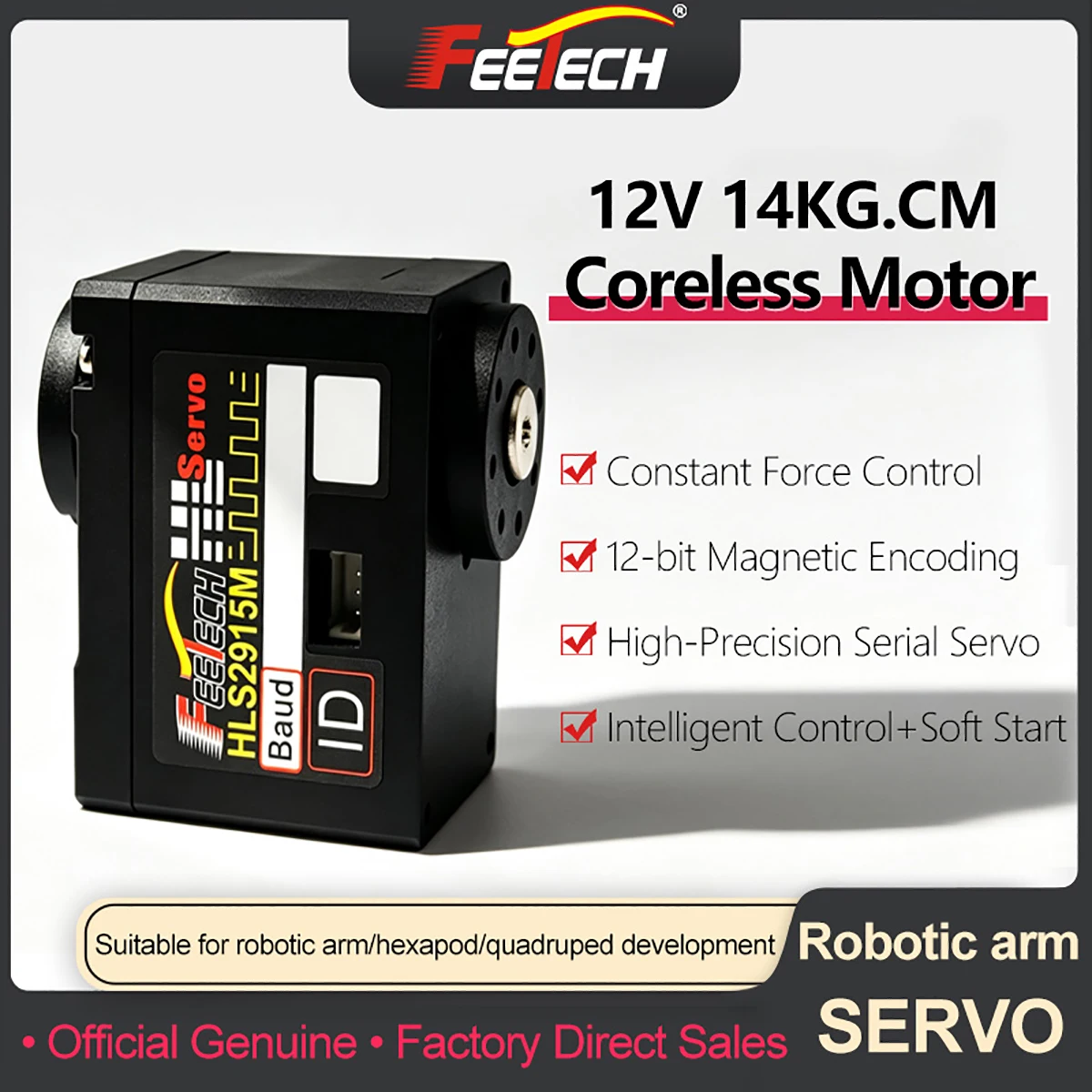 Feetech 9kg 14kg 12V 360 Degree Magnetic Encoding Constant Force TTL Serial Bus Servo HLS2915M for Industrial Equipment Robot