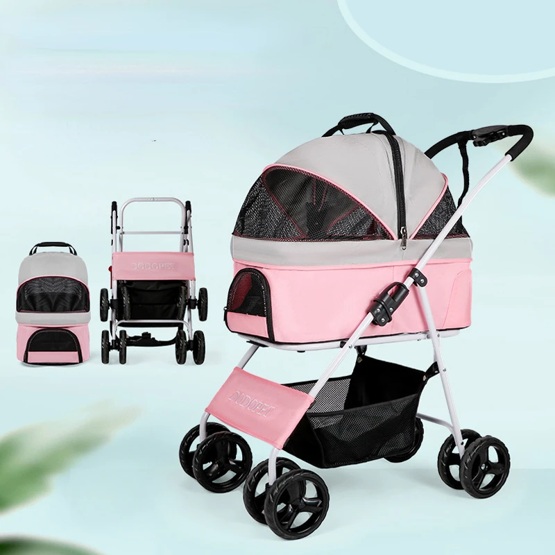 

Stroller Travel Detachable Newborn Cat Stroller Dog Pull Cart Double-layer Lightweight Four-wheel Shock Absorption Folding