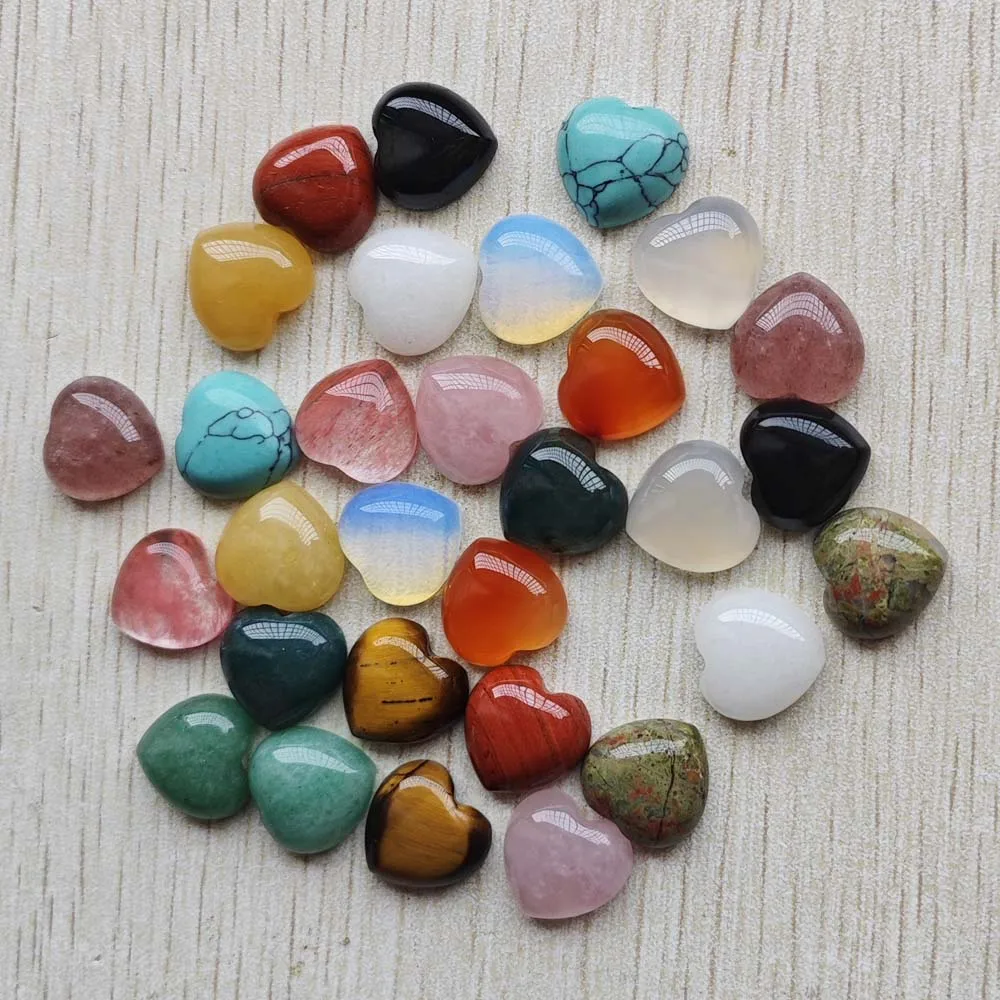 

Fashion good quality Mixed natural stone heart cabochons beads 14mm for jewelry accessories making wholesale 30pcs fast shipping