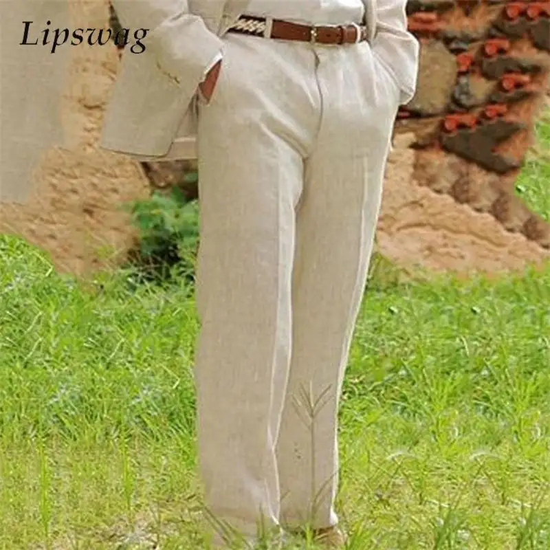 

Stylish Men's Linen Trousers 2025 Autumn Casual Loose Breathable Straight Pants For Mens Outdoor Leisure Pure Color Linen Pants
