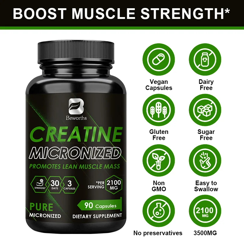 

BEWORTHS 100% Pure Creatine Monohydrate Creatine Capsule Help Build Muscle, Enhance Energy and Performance For Adults