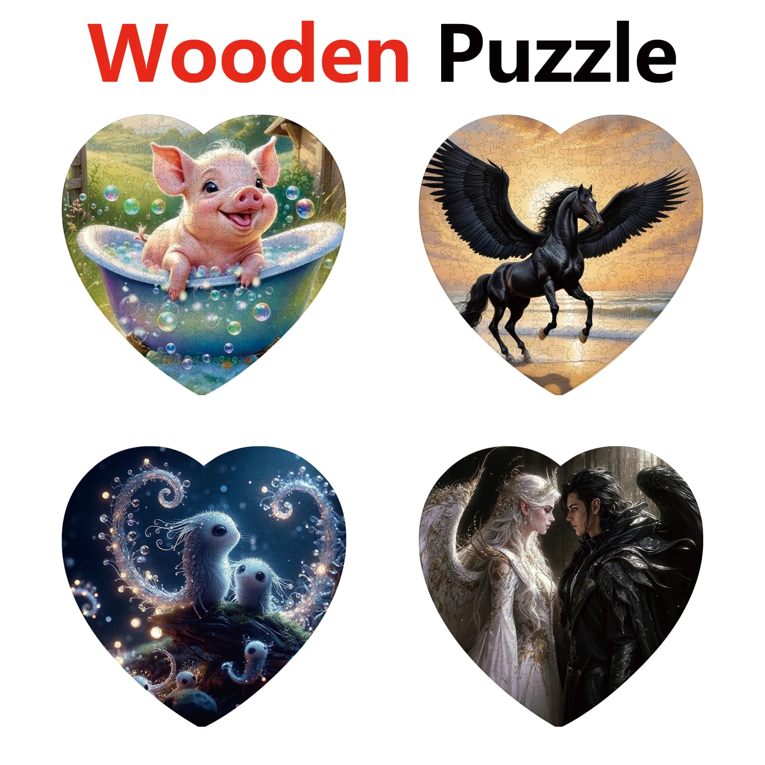 

Pig Flying Horse Little Elf Angel Devil Animal Puzzles High Quality Jigsaw Puzzle Wooden Puzzle Best Christmas Gift