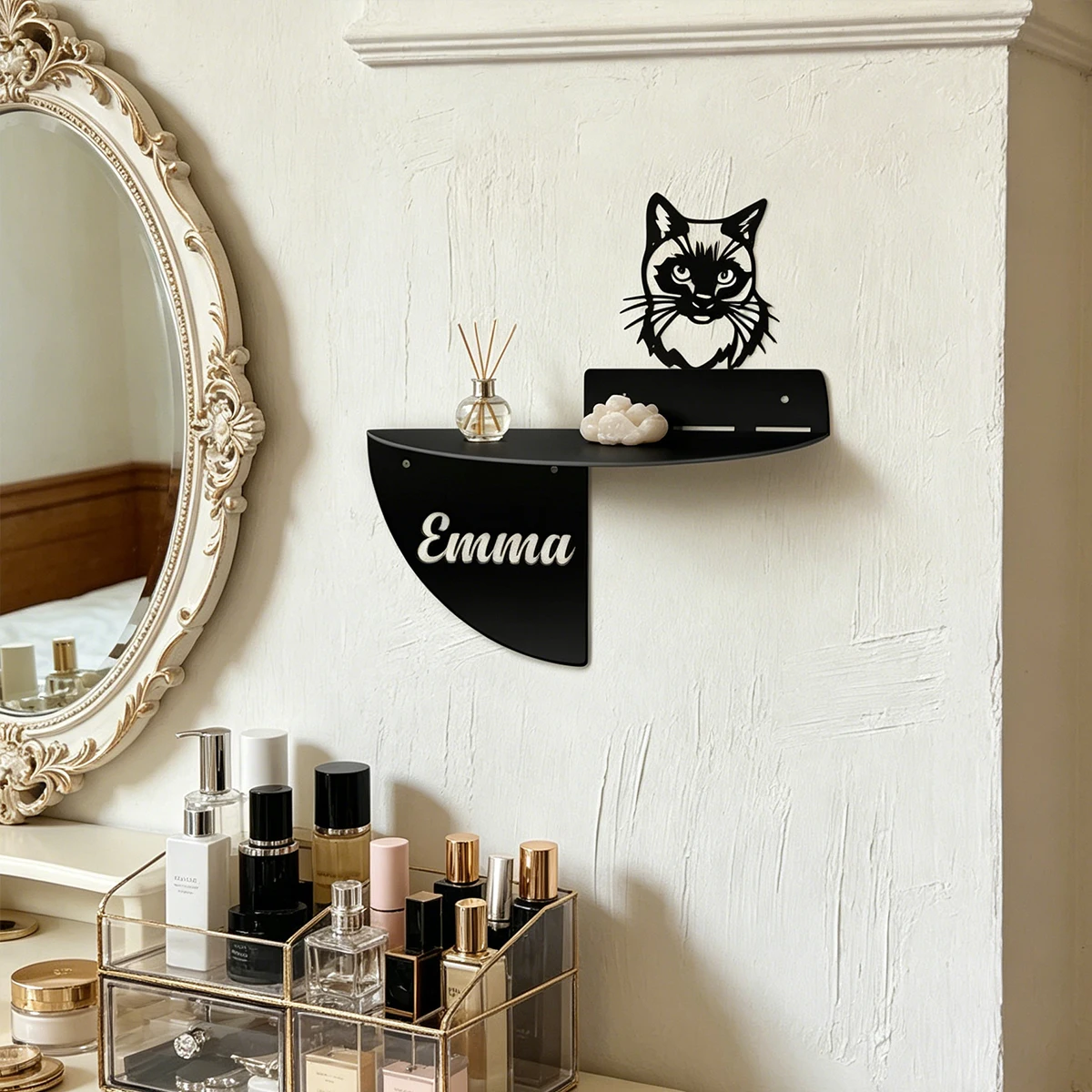 Custom Name Siamese Cat Metal wall mounted storage rack Wall metal art Gift for Thanksgiving Halloween DIY Gift Cheap home decor