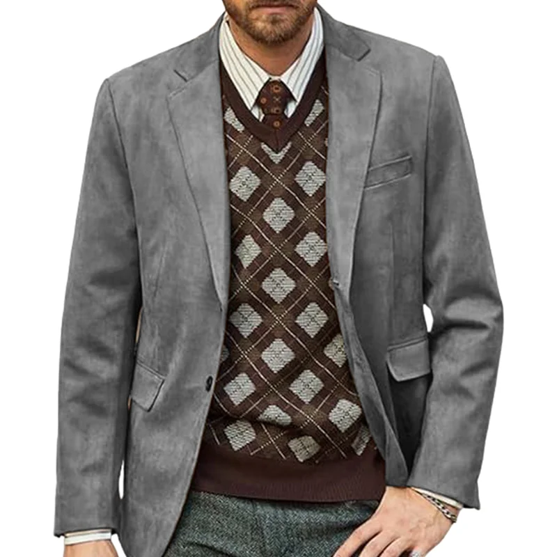 Men\'s Autumn Blazers Casual Suit Suede Jacket Lined Vintage Men\'s Office Jackets Streetwear Euro Size Coat Men\'s Clothing M-2XL