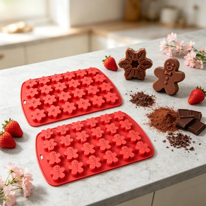 2pcs Snowflake&Gingerbread Man Silicone Molds 48 Cavities Nonstick Easy Release Heat Resistant Christmas Baking
