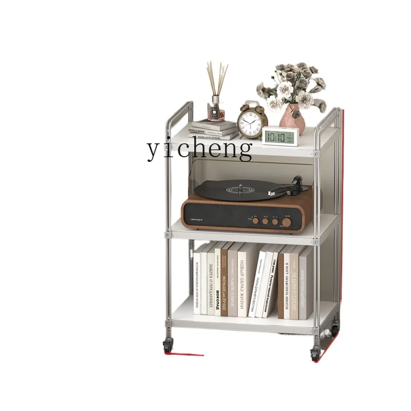 

Tqh Storage Rack Floor Living Room TV Cabinet Two Sides Wall Movable Multi-Layer Hand-Made Storage Rack