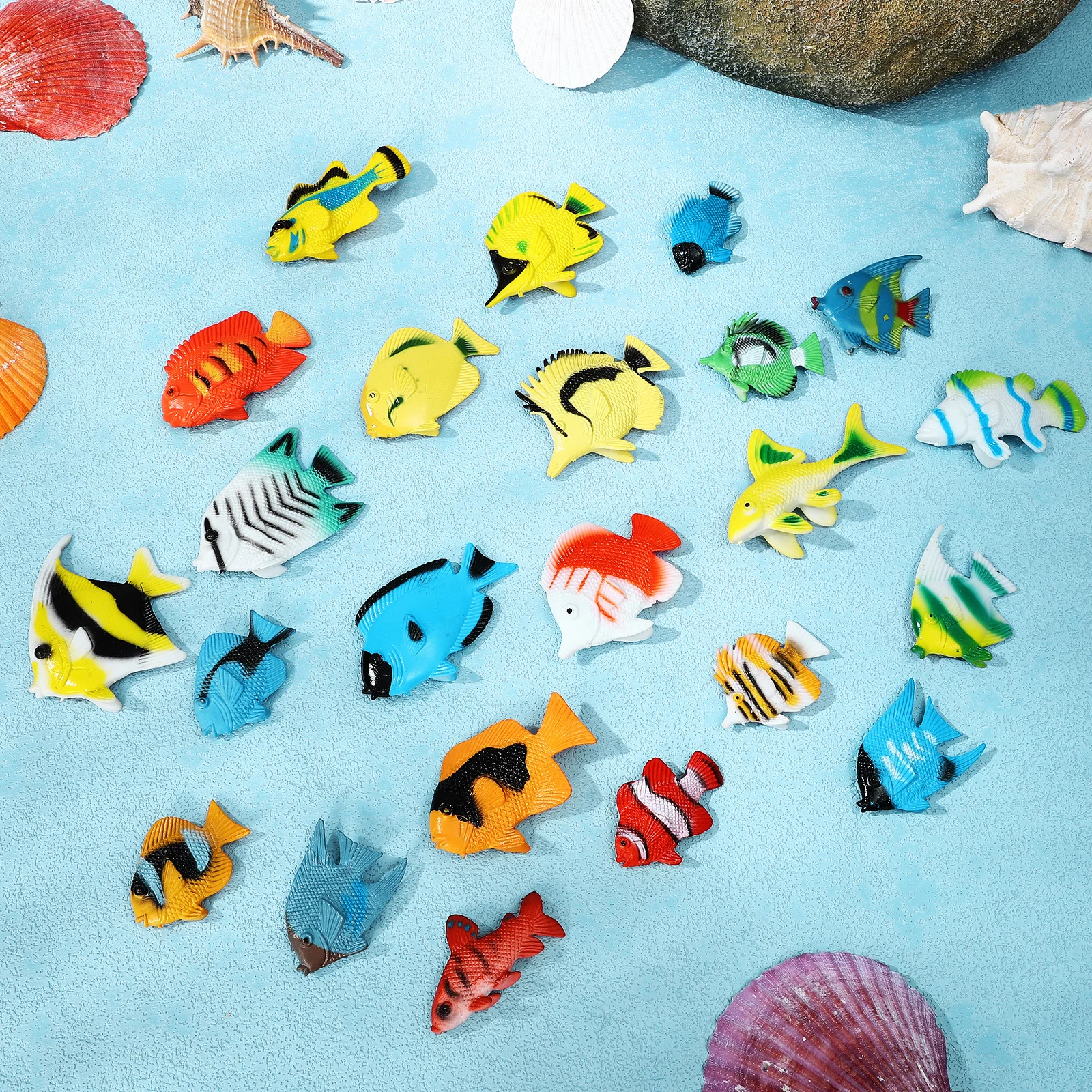24Pcs Assorted Tropical Fish Plastic Ocean Figures Educational Kids Bath Decor Party Favor Prizes Plastic Fish