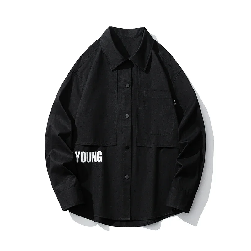 

Men's Shirt New Trend Long Sleeve Letter Print Fashion Shirt Harajuku Oversized Blouses Basic Outwear Male Shirt Coat