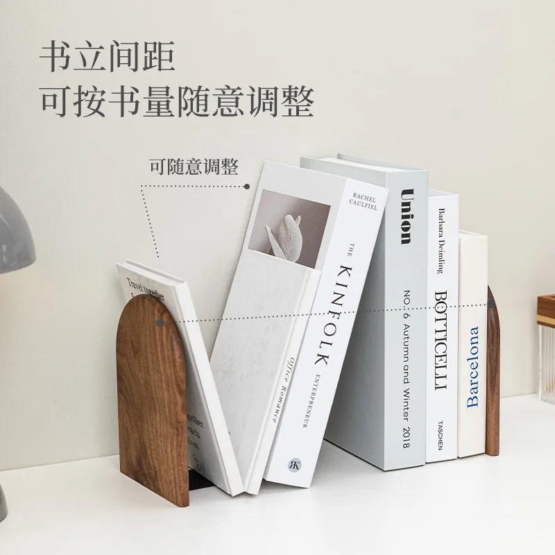 Rak buku kayu solid kenari hitam, tempat buku penyekat, buku tetap, vertikal angin kreatif