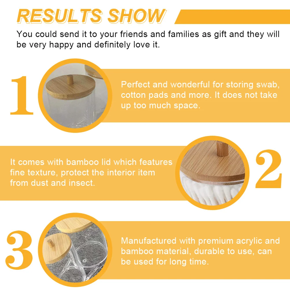 

Acrylic Round Cotton Ball Pad Holder with Bamboo Lids Swab Organizer Storage Box for Home Bathroom Decorative Use