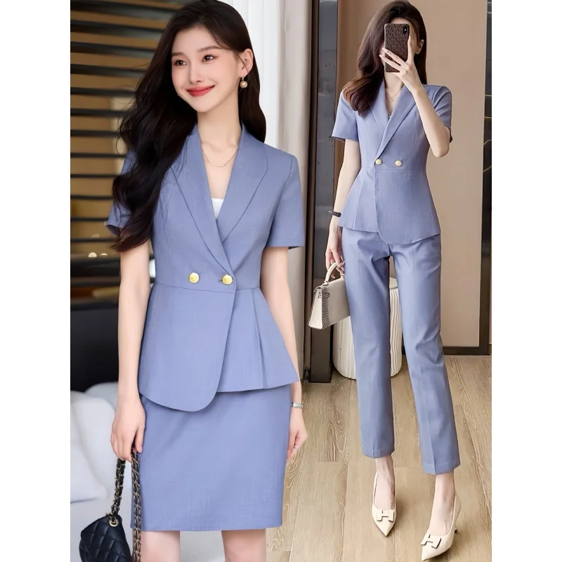 

Short Sleeve Suit Suit Women's Summer Thin Business Wear Temperament Goddess Style Reception Uniform Sales Work Clothes