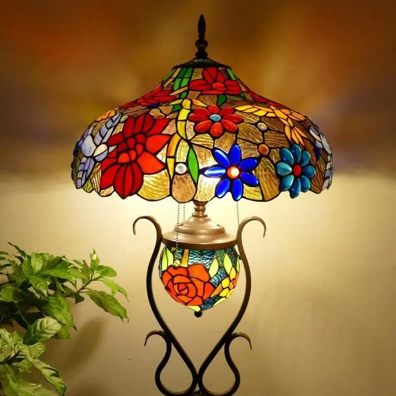 Lâmpadas e lanternas retrô americanas com vitral, luminária de chão para quarto e sala de estar de 18 polegadas
