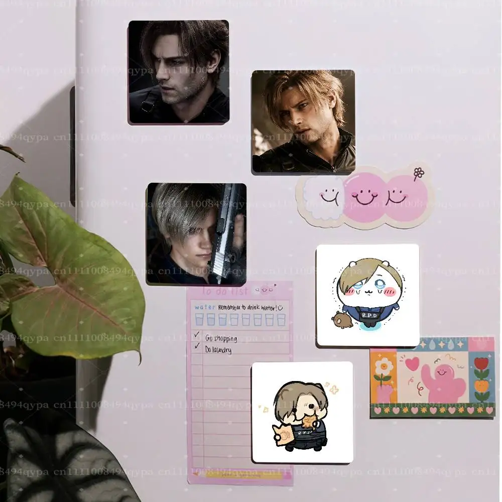 L-Leon Keneddy R-Resident Evil 4 9 Square Fridge Magnet Custom Magnetic Sticker, Kitchen Refrigerator Decor Travel Souvenir Gift