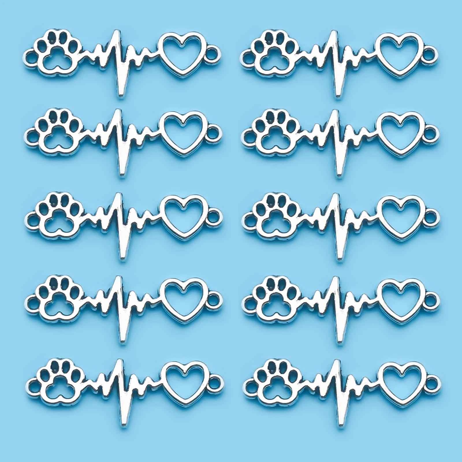 10/20/30 Uds. Dijes antiguos de Color plateado garra de perro amor latido del corazón conector de doble agujero dijes para hacer joyería pulseras