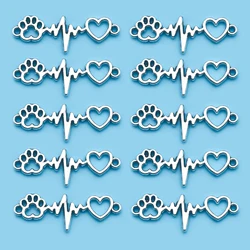 10/20/30pcs Antique Silvery Color Charms Dog Claw Love Heartbeat Double Hole Connector Charms For Jewelry Making Bracelets