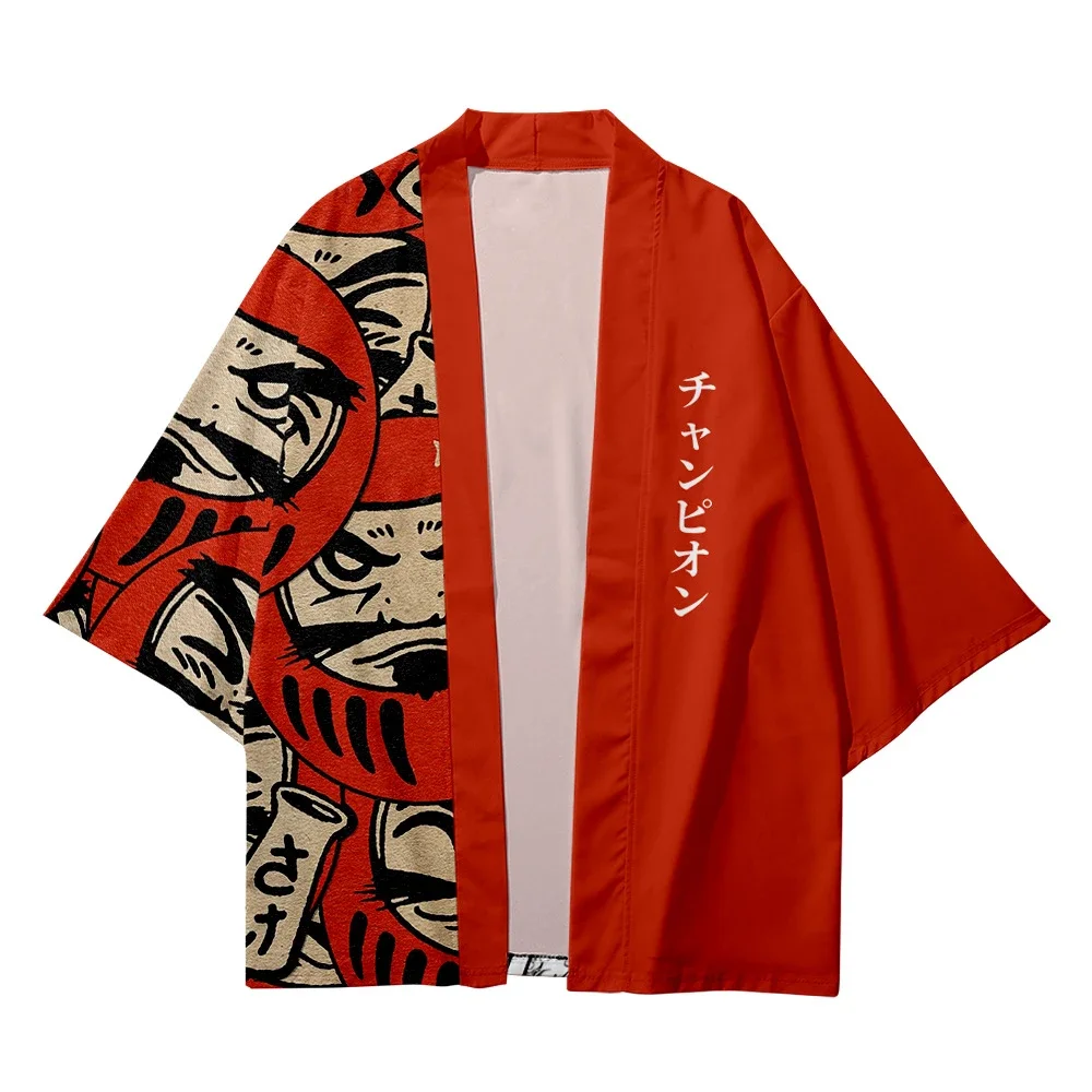 Japanese Haori Women Men Harajuku Kimono Cosplay Tops Blouse Yukata Samurai Cardigan Patchwork Waves Print Oversized Clothing