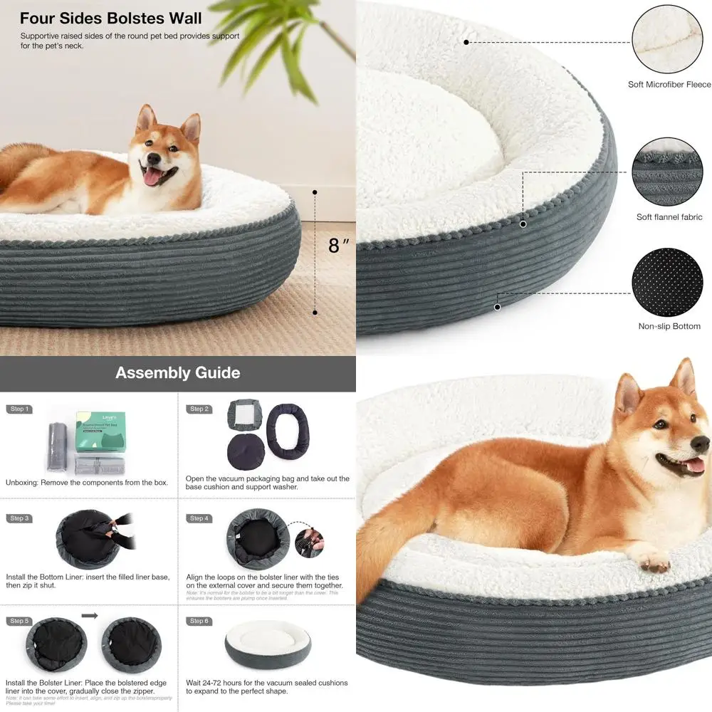 

Кровать для собак среднего и большого размера, 36 круглой подушек, противоскользящая и водостойкая, мягкая и прочная, моющаяся кровать для домашних животных в полоску сине-серого цвета