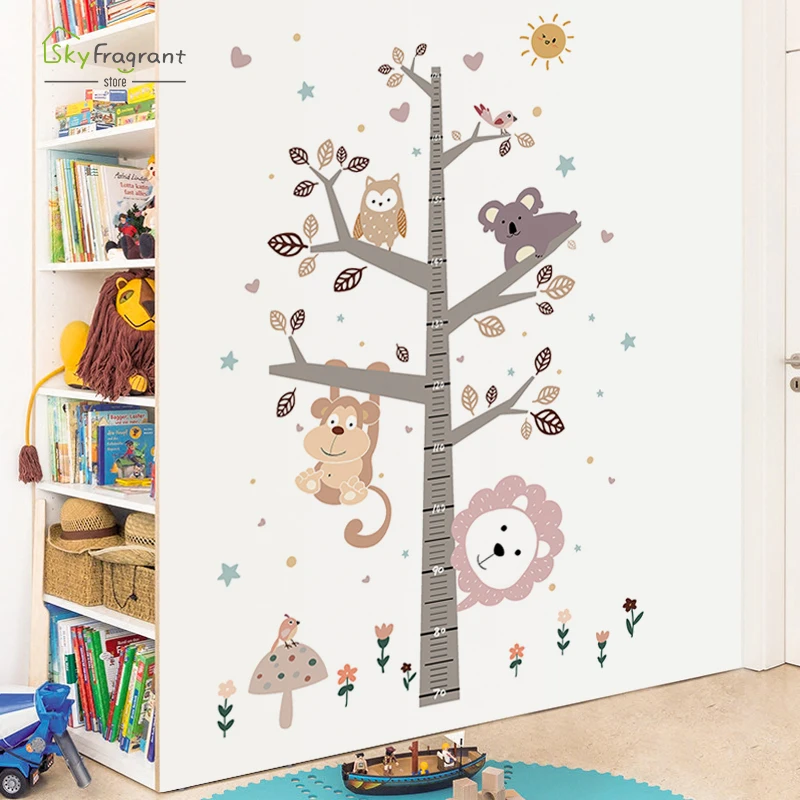 Child Height Stickers Creative Wall Sticker Cartoon Animals Bedroom Wall Decor Home Decor Self-adhesive Kids Room Decoration